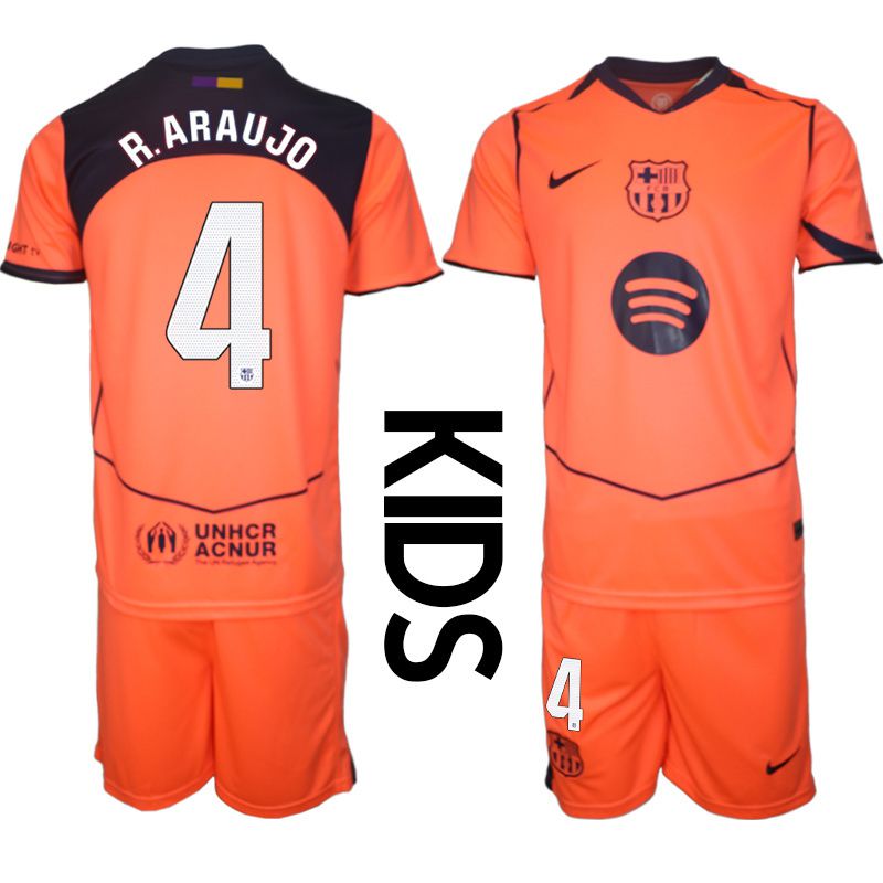 Youth 2025-2026 Club Barcelona away orange #4 Soccer Jersey
